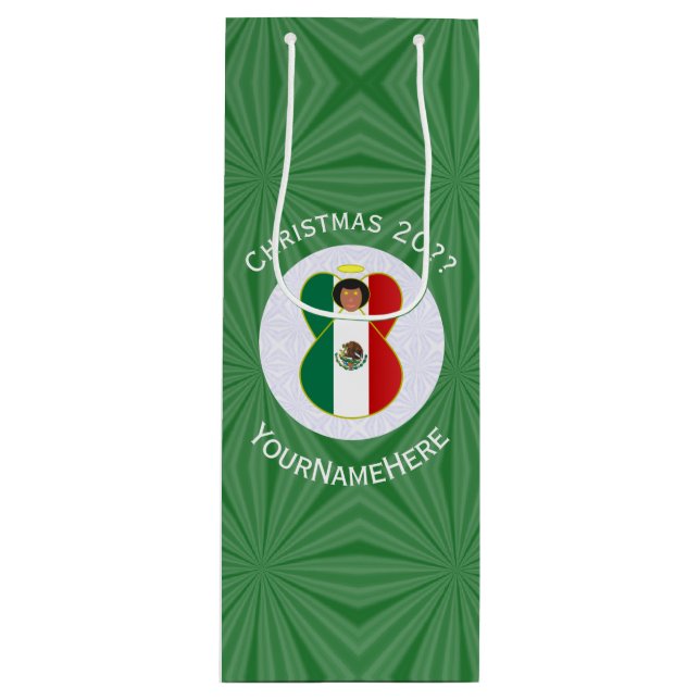 Personalisierte Angel-Weihnachtsflagge Geschenktüte Für Weinflaschen (Vorderseite)