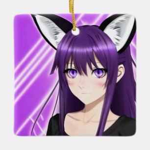 Personalisierte Anime Girl mit Lila Haar und Augen Keramikornament