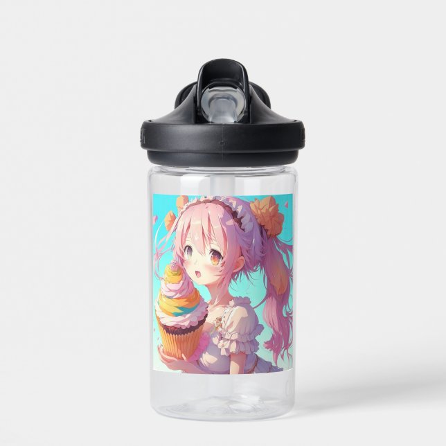 Personalisierte Anime Girl mit Whimsical Cupcake Trinkflasche (Vorne)