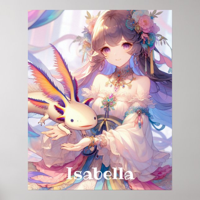 Personalisierte Anime Girl und Axolotl Poster (Vorne)