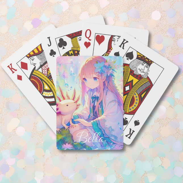 Personalisierte Anime Girl und Axolotl Spielkarten (Von Creator hochgeladen)