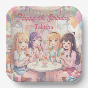 Personalisierte Anime-Mädchen-Eiscreme-Geburtstags Pappteller