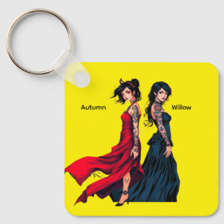 Personalisierte Anime-Tätowierte Mädchen Quadratis Schlüsselanhänger