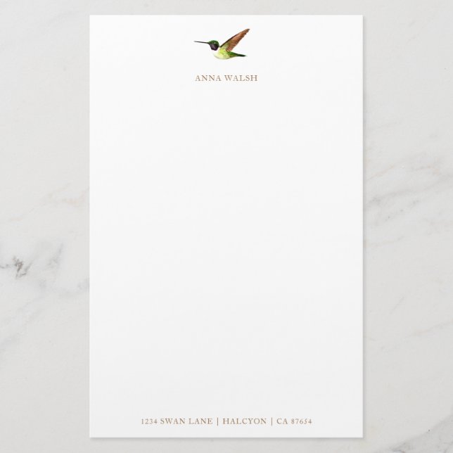 Personalisierte Anna's Hummingbird Stationery Briefpapier (Vorderseite)