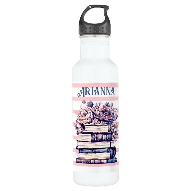 Personalisierte antike Bücher und Rose Edelstahlflasche (Vorderseite)