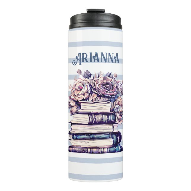 Personalisierte antike Bücher und Rose Thermosbecher (Vorderseite)
