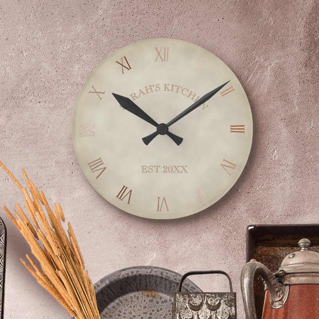 Personalisierte antike Küche Landhaus Runde Wanduhr (A lovely addition to your farmhouse kitchen. Just add your name and year established)