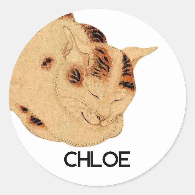 Personalisierte antike Schlafkatze Japanisch Ukiyo Runder Aufkleber (Vorderseite)