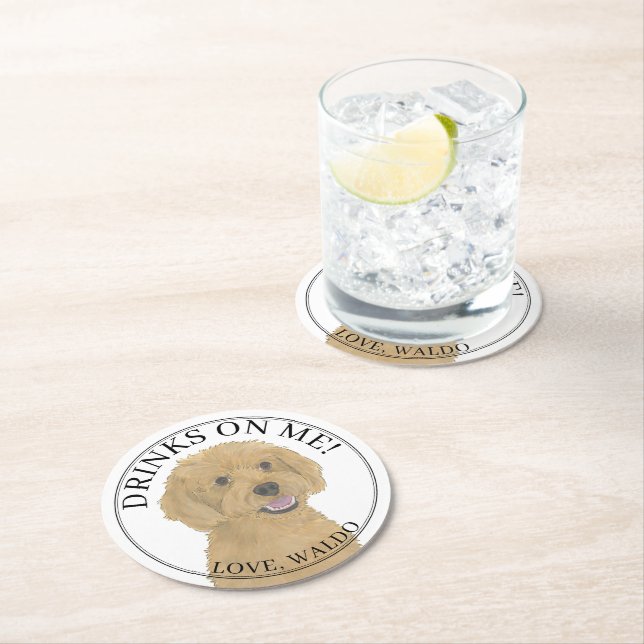 Personalisierte Apricot Golden Doodle Hochzeit Runder Pappuntersetzer (Vor Ort)