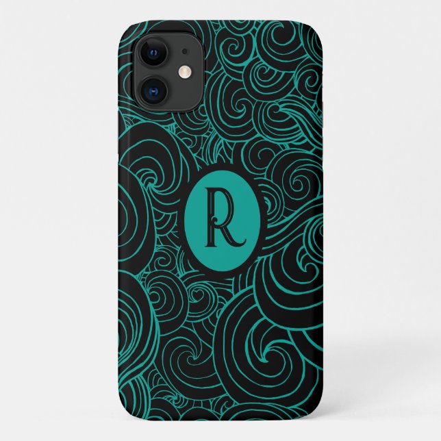 Personalisierte Aqua & Black Artistic Wirbel Case-Mate iPhone Hülle (Rückseite)