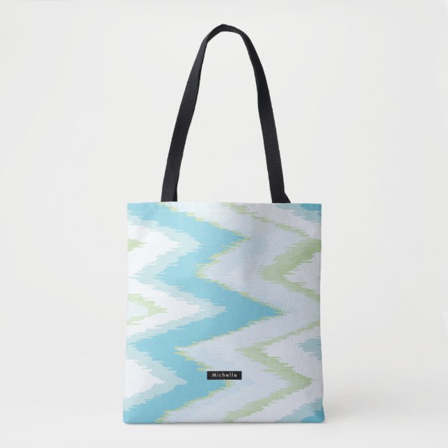 Personalisierte Aqua Ikat Zickzack Muster Bridesma Tasche (Vorderseite)