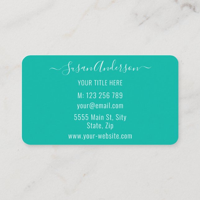 Personalisierte Aquamarine Blue Business Cards Visitenkarte (Rückseite)