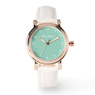 Personalisierte aquamarine Frauenuhr Armbanduhr
