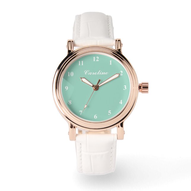 Personalisierte aquamarine Frauenuhr Armbanduhr (Vorderseite)