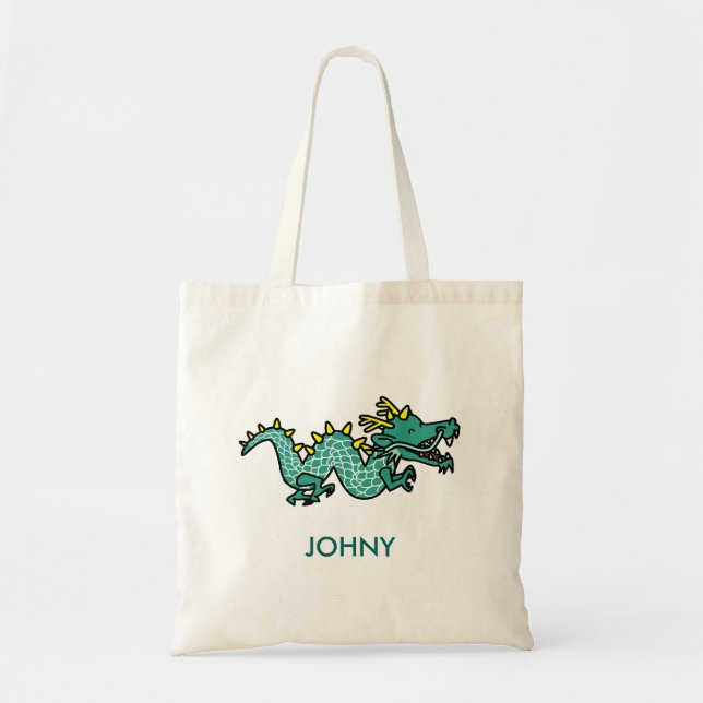 Personalisierte Aquamarine Green Dragon Totbeutel Tragetasche (Vorne)