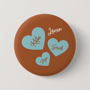 Personalisierte Aquamarine Herzen mit Kindernamen Button