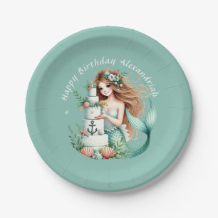 Personalisierte Aquamarine Mermaid Beach Birthday  Pappteller