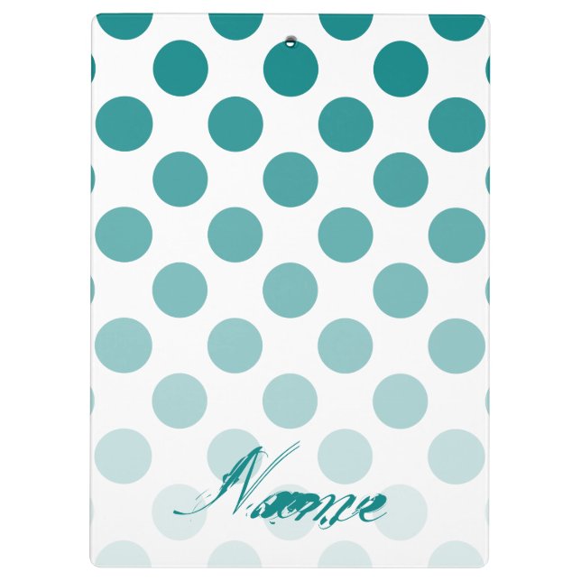Personalisierte Aquamarine Ombre Polka Dots Klemmbrett (Rückseite)