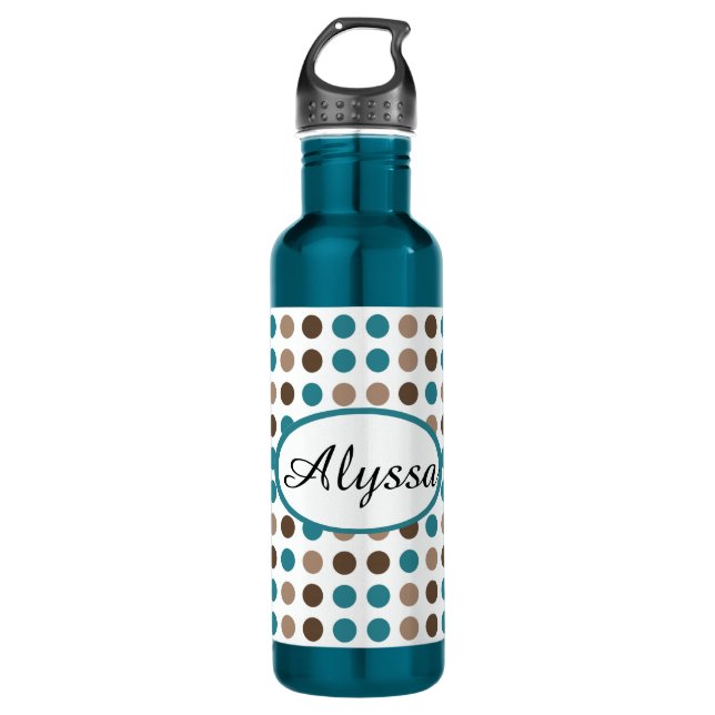 Personalisierte Aquamarine Polka Dose Wasser Flasc Trinkflasche (Vorderseite)