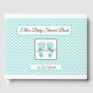 Personalisierte Aquamarine Streifen Babydusche Buc Gästebuch