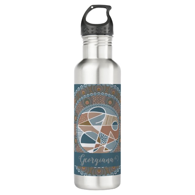 Personalisierte Aquamarine und Gold Abstrakt Accen Edelstahlflasche (Vorderseite)