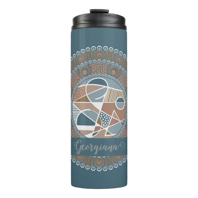 Personalisierte Aquamarine und Gold Abstrakt Accen Thermosbecher (Vorderseite)