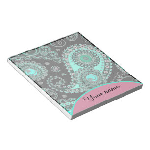 Personalisierte Aquamarine und rosa Paisley Notizblock