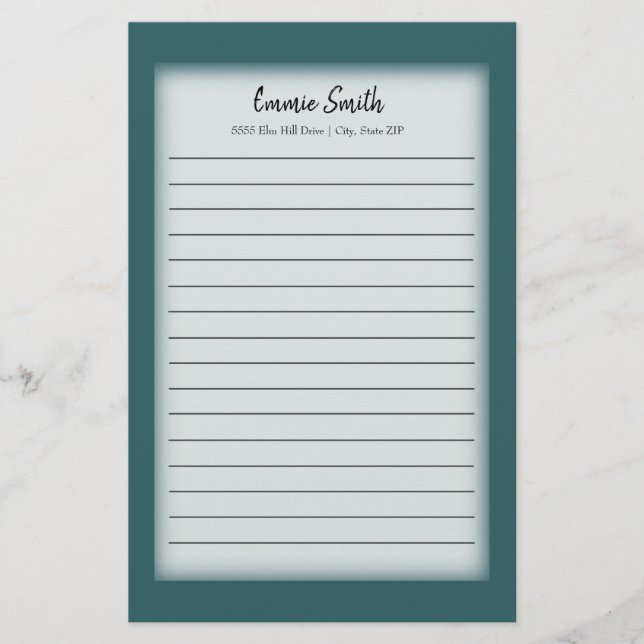 Personalisierte Aquamarine und weiße Linde Briefpapier (Vorderseite)