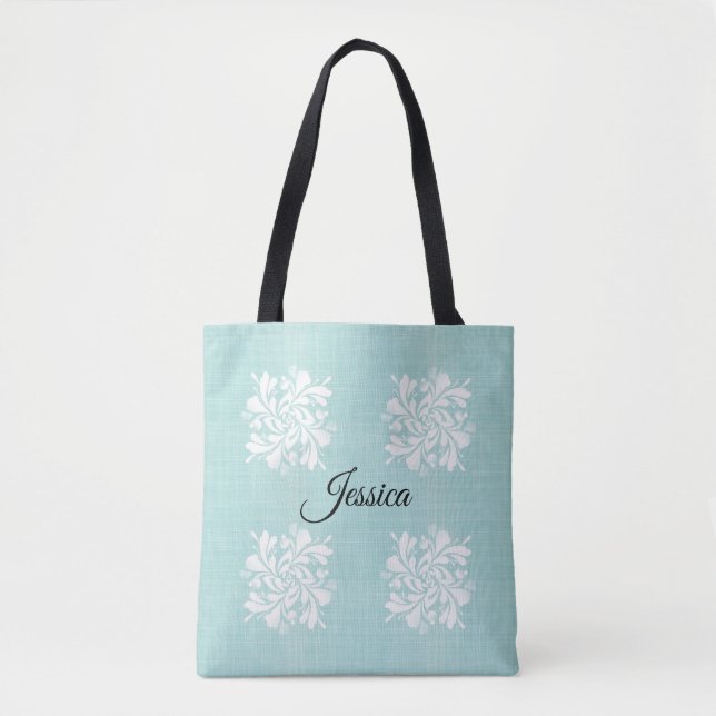 Personalisierte Aquamarine und weiße Totbeutel Tasche (Vorderseite)