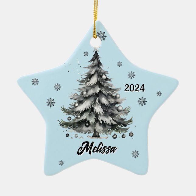 personalisierte aquamarine Verzierung Keramik Ornament (Vorne)