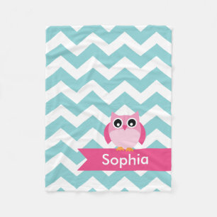 Personalisierte Aquamarine Zickzack Rosa Owl Fleec Fleecedecke