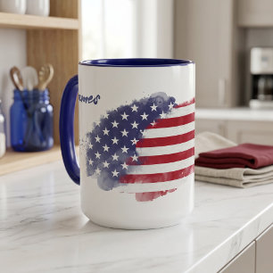 Personalisierte Aquarell-Amerikanische Flagge 4. J Tasse