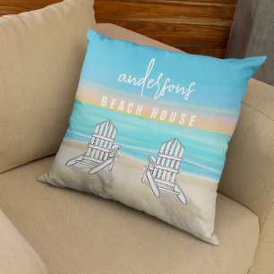 Personalisierte Aquarell Blue Beach Typografie Kissen