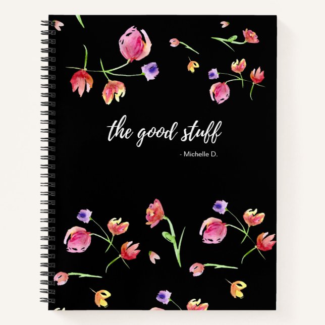 Personalisierte Aquarell-Blume mit Name Notizbuch (Vorderseite)