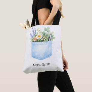 Personalisierte Aquarell-Blumen-Scrubs-Tasche Tasche