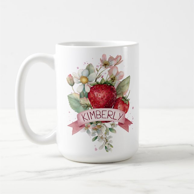 Personalisierte Aquarell-Erdbeere Kaffeetasse (Links)