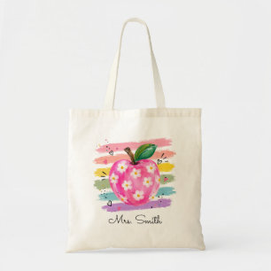 Personalisierte Aquarell-Gänseblümchen-Apfel Tragetasche