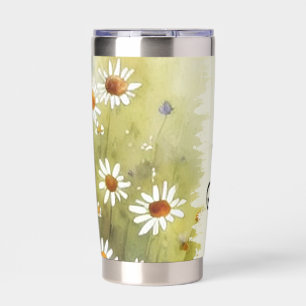 Personalisierte Aquarell-Gänseblümchen Thermobecher