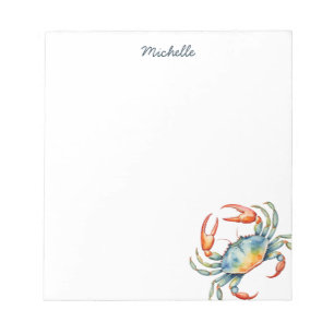 Personalisierte Aquarell-Krabbe Sommerstrand Notizblock