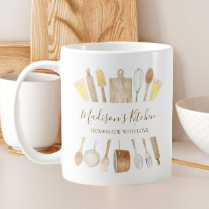 Personalisierte Aquarell-Küchen-Kochutensilien  Kaffeetasse