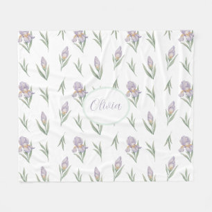 Personalisierte Aquarell-Lila-Schwertlilie-Blume F Fleecedecke