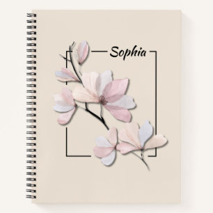 Personalisierte Aquarell-Magnolienblüte Notizbuch