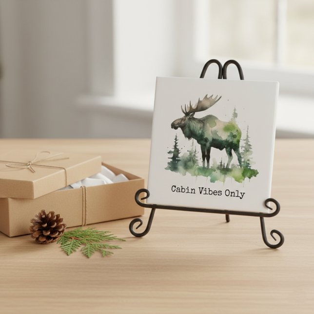 Personalisierte Aquarell-Moos-Elch-Wald Fliese (Von Creator hochgeladen)