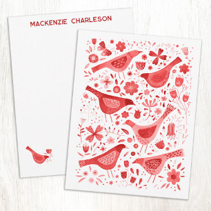 Personalisierte Aquarell-Rot-Vögel und Wildblumen Mitteilungskarte