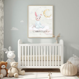 Personalisierte Aquarell-Schlafhasen-Kinderzimmer- Poster