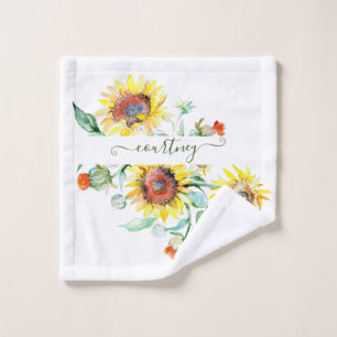 Personalisierte Aquarell-Sonnenblumen Badhandtuch Set