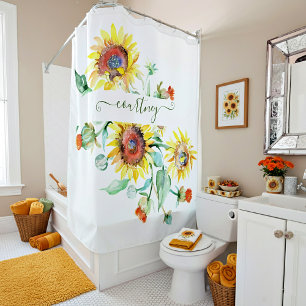 Personalisierte Aquarell-Sonnenblumen Duschvorhang
