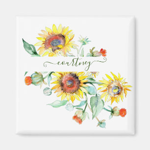 Personalisierte Aquarell-Sonnenblumen    Magnet
