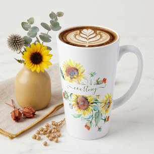 Personalisierte Aquarell-Sonnenblumen    Milchtasse