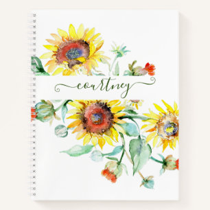 Personalisierte Aquarell-Sonnenblumen    Notizbuch